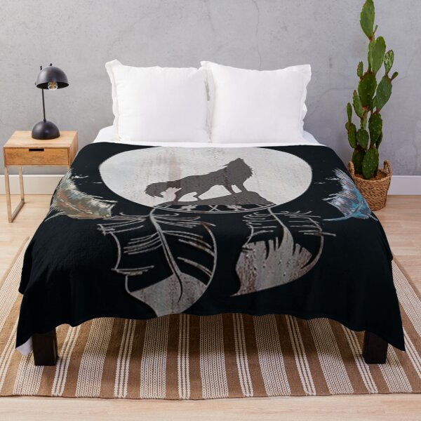 Item preview, Cool Wolf Howling at Moon Graphic Design Feather Southwestern Dream Catcher designed and sold by tamdevo1.