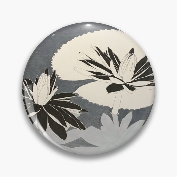 Item preview, Drawing of black, gray, white water lilies designed and sold by Sandrinebgt.