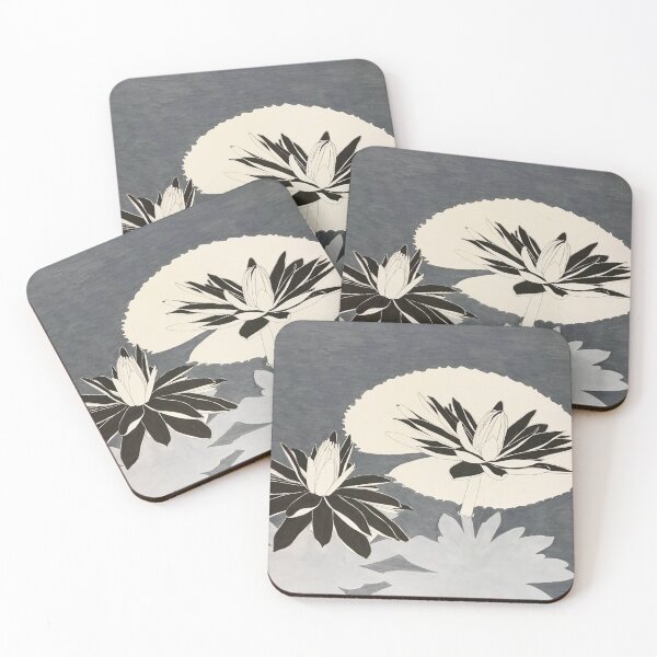 Item preview, Drawing of black, gray, white water lilies designed and sold by Sandrinebgt.