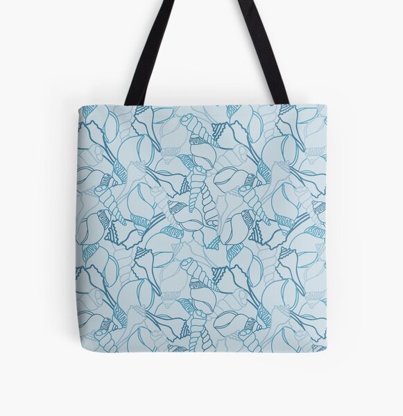 Scattered Blue Seashells All Over Print Tote Bag