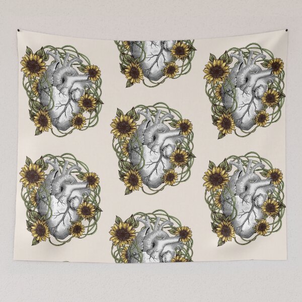 Item preview, Human heart illustration with flowers and plants, vintage effect designed and sold by Collagedream.
