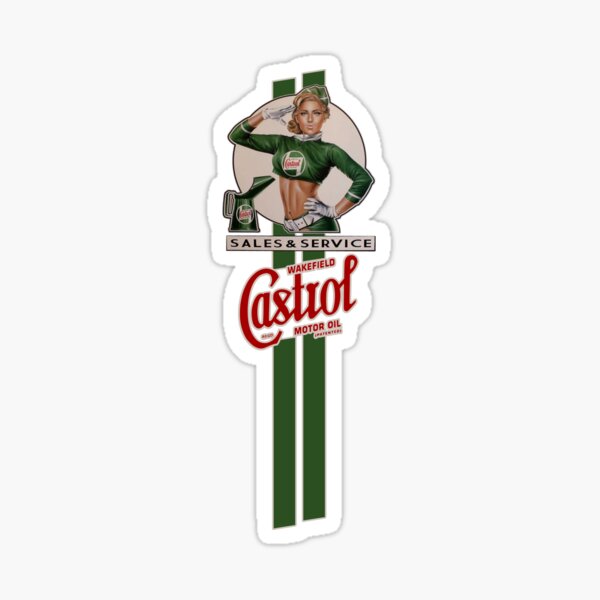 Castrol Vintage Sales & Service Pin Up Girl Classic Stripes T-shirt, sweat à capuche, autocollant, masque Sticker