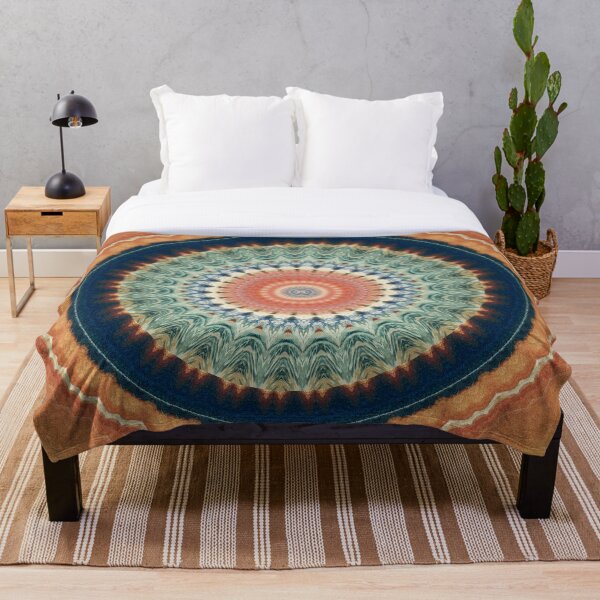 Artikelvorschau, Indigo-Mandala in Dunkelblau und Orange entworfen und verkauft von Sheila Wenzel Ganny.
