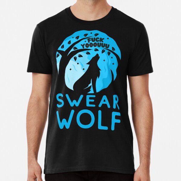 Swearwolf - Illustrated Werewolf silhouette in shades of blue with subtle profanity Premium T-Shirt