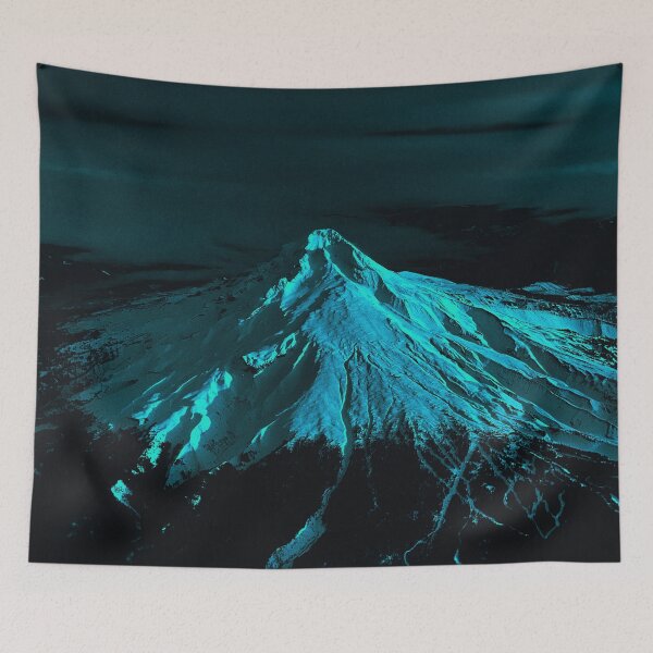 Aperçu de l'œuvre Neon Mountain - Mount Hood en bleu créée et vendue par Leah Flores.