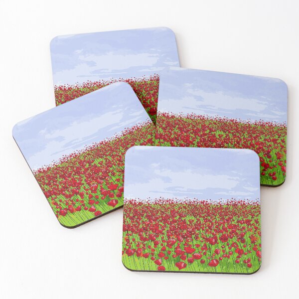 Item preview,  Nature scene with hand drawn Red Poppy Field with blue Sky designed and sold by mashmosh.