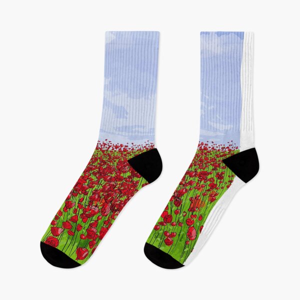 Item preview,  Nature scene with hand drawn Red Poppy Field with blue Sky designed and sold by mashmosh.