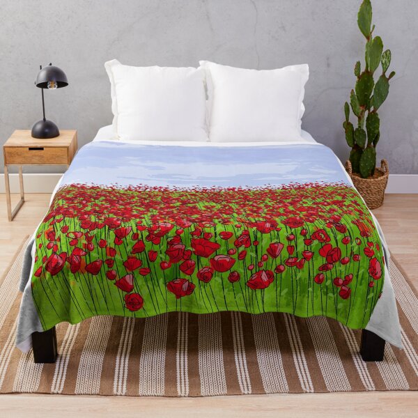 Item preview, Nature scene with hand drawn Red Poppy Field with blue Sky designed and sold by mashmosh.