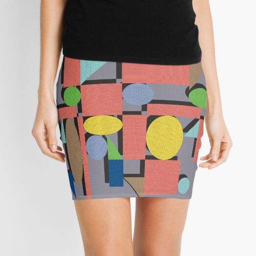 Geometric Flat Abstract Halftone Shapes Trendy Spring Colors Mini Skirt