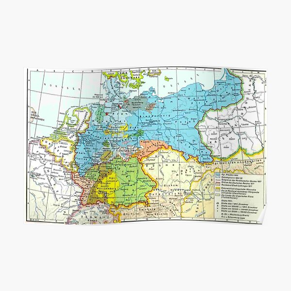 Carte de l'Allemagne 1871 ... avec les villes Poster