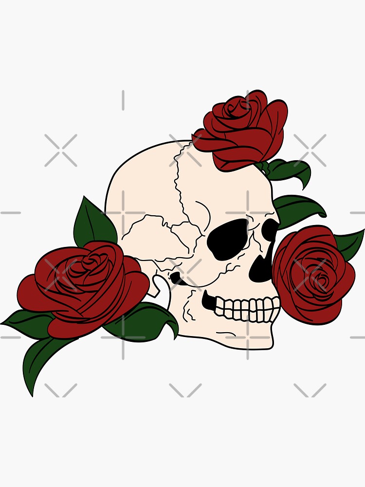 Traditional Skull And Roses Sticker For Sale By Iceyuk Redbubble