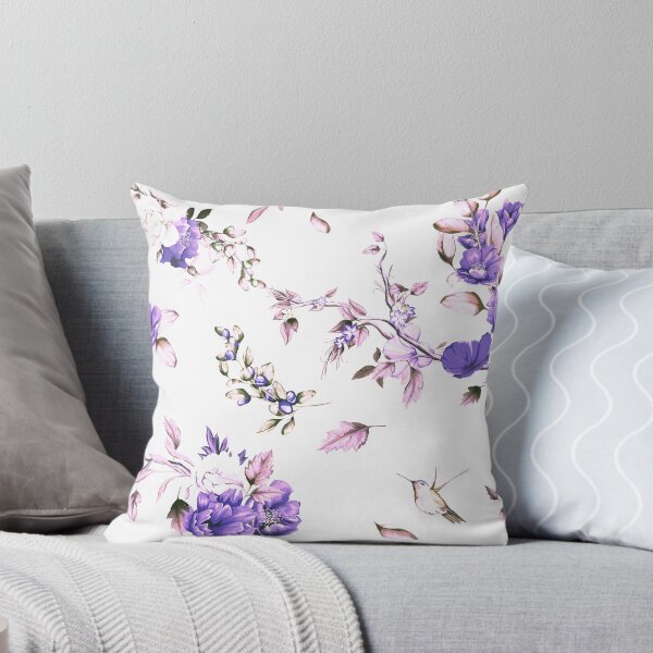 Item preview, Chinese rose, peony, wild flowers, pomegranate buds, poppy and humming bird around on white. designed and sold by StylePrints.