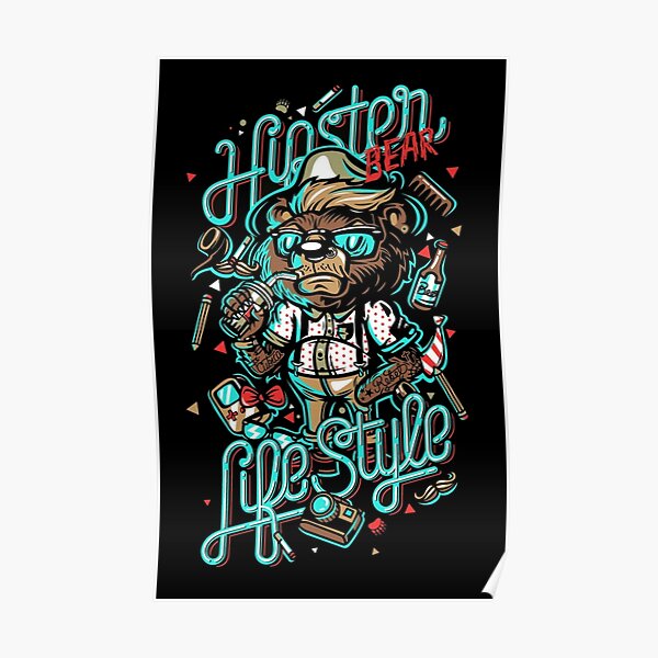 Poster Hipster Bear Redbubble