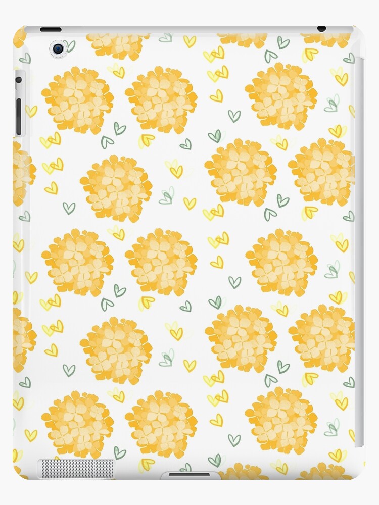 Funda y vinilo para iPad «Flores de hortensias amarillas y decoración de  patrón de corazones sobre fondo negro regalo» de CuteThings4All | Redbubble
