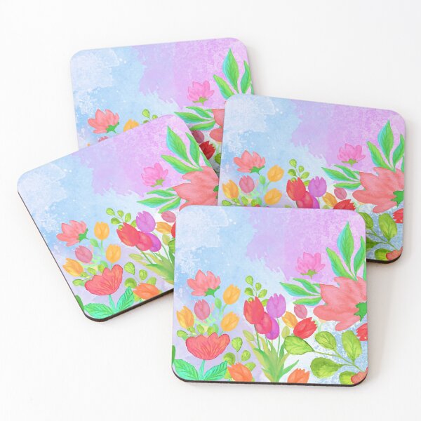 Item preview, Watercolor colorful flowers and leaves with watercolor background  designed and sold by mashmosh.