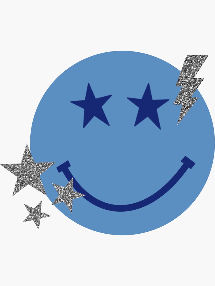 Shop Durable Blue Preppy Star-Eyed Faces Sticker Sticker With Cheap Price.