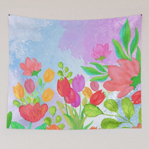 Item preview, Watercolor colorful flowers and leaves with watercolor background  designed and sold by mashmosh.