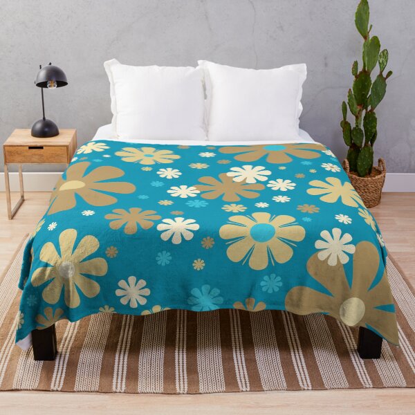 Item preview, Flowerama - Retro 60s Floral Pattern in Burnished Gold and Turquoise designed and sold by kierkegaard.