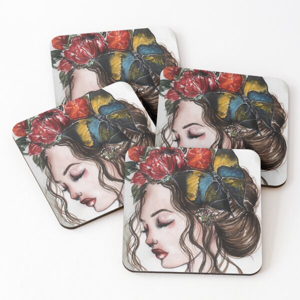 Item preview, yellow butterfly and red flowers designed and sold by Karina Beraldo.