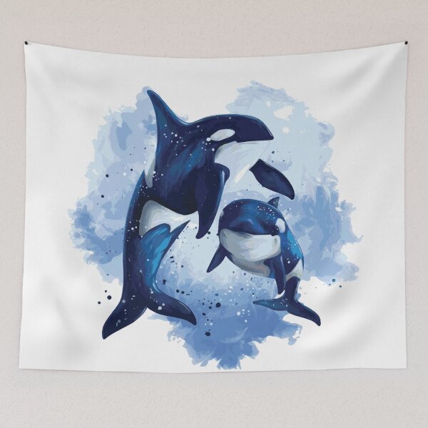 Item preview, Two Orca Whales Watercolor  designed and sold by mouad naouiri.