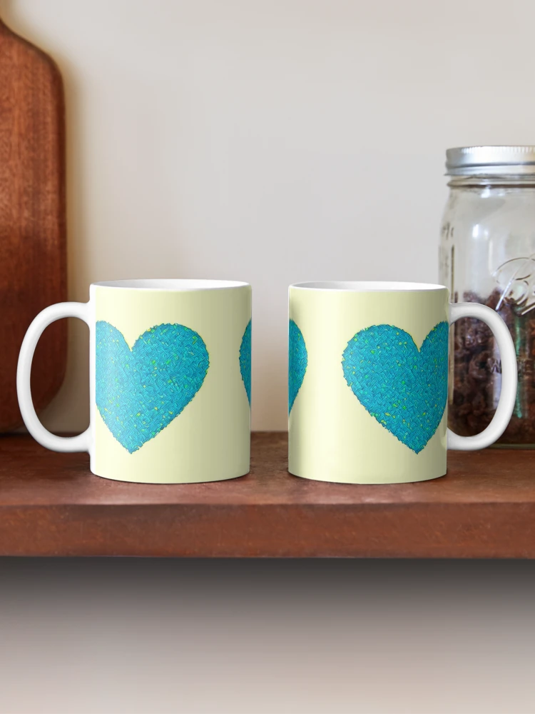 Thumbnail 2 of 6, Coffee Mug, Blue and Yellow Springtime Hearts Pattern designed and sold by DesignsofNote.