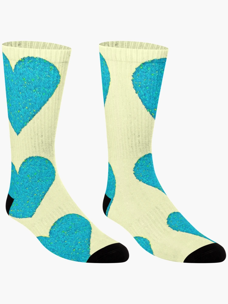 Thumbnail 3 of 5, Socks, Blue and Yellow Springtime Hearts Pattern designed and sold by DesignsofNote.