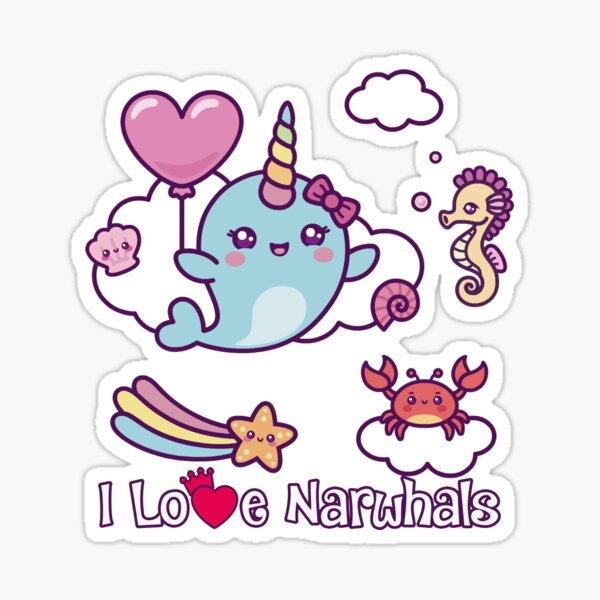 Narwhal and Friends, Emoji Tween Print, Pre-teen Girls, Unicorns, Panda,  Llamas and Doughnuts Water Bottle by cateandrainn