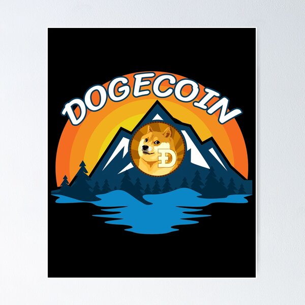 Artikel-Vorschau von Dogecoin DOGE Kryptowährung Berg Sonnenuntergang, designt und verkauft von Bitcoin-Fashion.