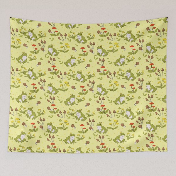 Item preview, Cottagecore Frogs on Buttery Yellow designed and sold by Cass Noel Studio.