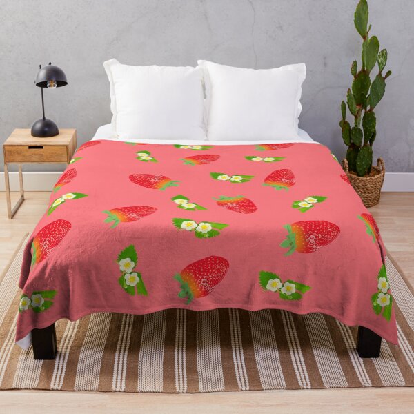 Item preview, Strawberries and strawberry flowers on a pale red background designed and sold by Rimkidd.