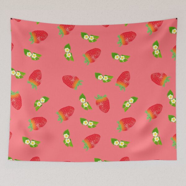 Item preview, Strawberries and strawberry flowers on a pale red background designed and sold by Rimkidd.