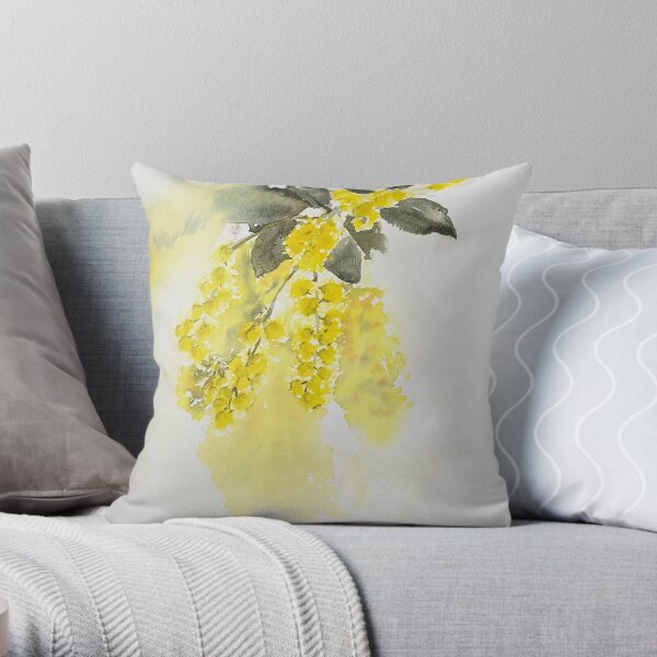 Australian golden wattle watercolour Throw Pillow