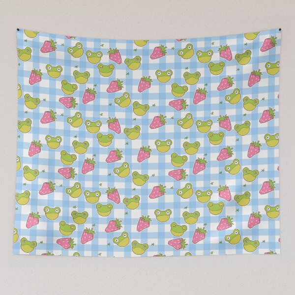 Item preview, Cottagecore Froggies on Blue Gingham designed and sold by Cass Noel Studio.