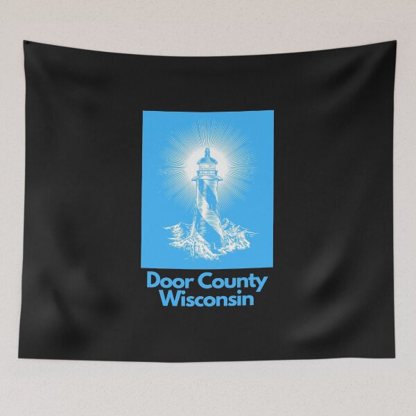 Item preview, Door County Wisconsin Lighthouse Waves Beacon Rocks Graphic Drawing Picture Design Lake Michigan Travel Vacation Camping Light Blue White designed and sold by fineartprints1.