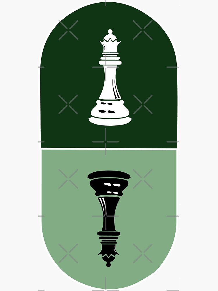 "The Queen's Gambit Queen Chess Pieces in Green Pill Fan Art" Sticker for Sale by