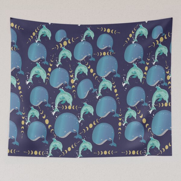 Item preview, Sirius B Whales and Dolphins Moon Print designed and sold by Earthchild8888.