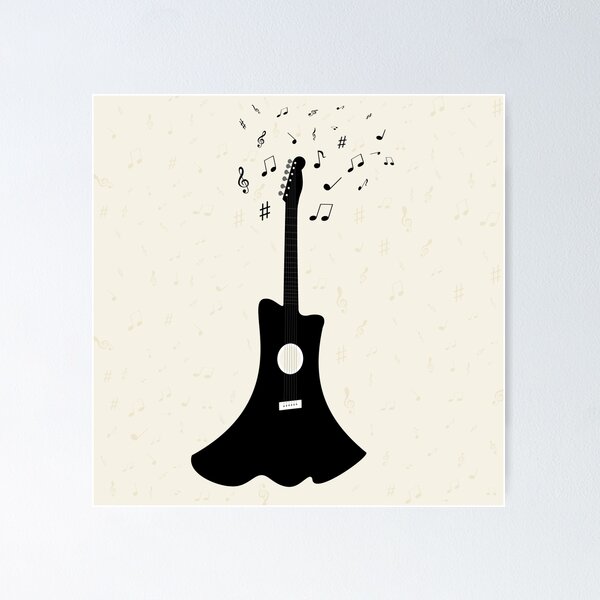 Item preview, guitar with notes flying on the background,vector illustration designed and sold by elisabetaaa.