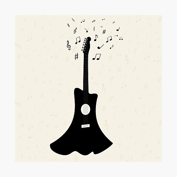 Item preview, guitar with notes flying on the background,vector illustration designed and sold by elisabetaaa.