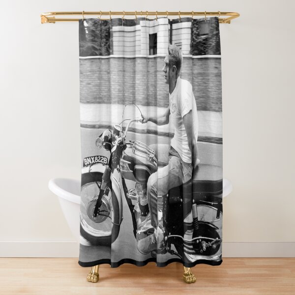 Steve McQueen on Motorcycle Shower Curtain