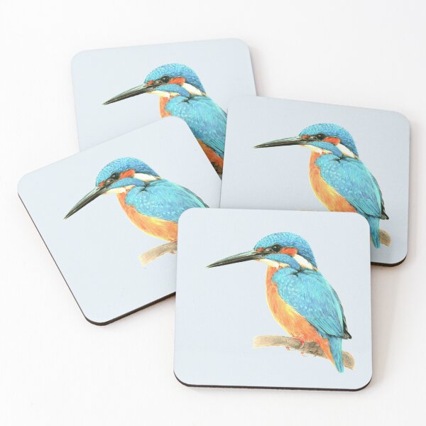 Item preview, A stunning european kingfisher male bird drawn realistically in color pencil designed and sold by LoesRoos.