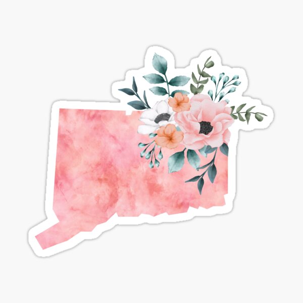 Connecticut Pink Floral Watercolor - CT Sticker