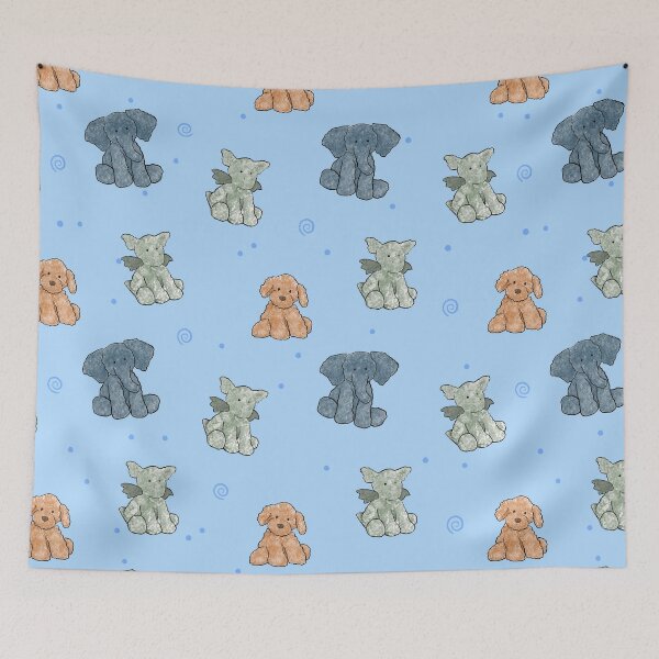 Item preview, stuffed animal pattern blue designed and sold by Sara Frane.