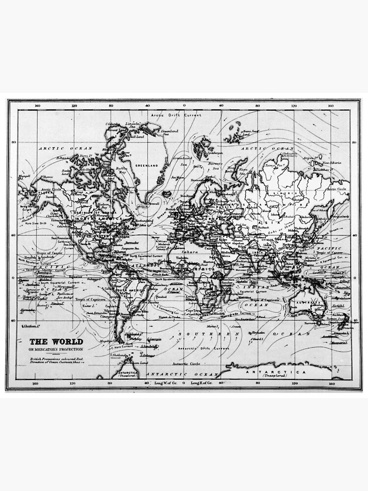 Discover World Map (1899) White & Black Premium Matte Vertical Poster