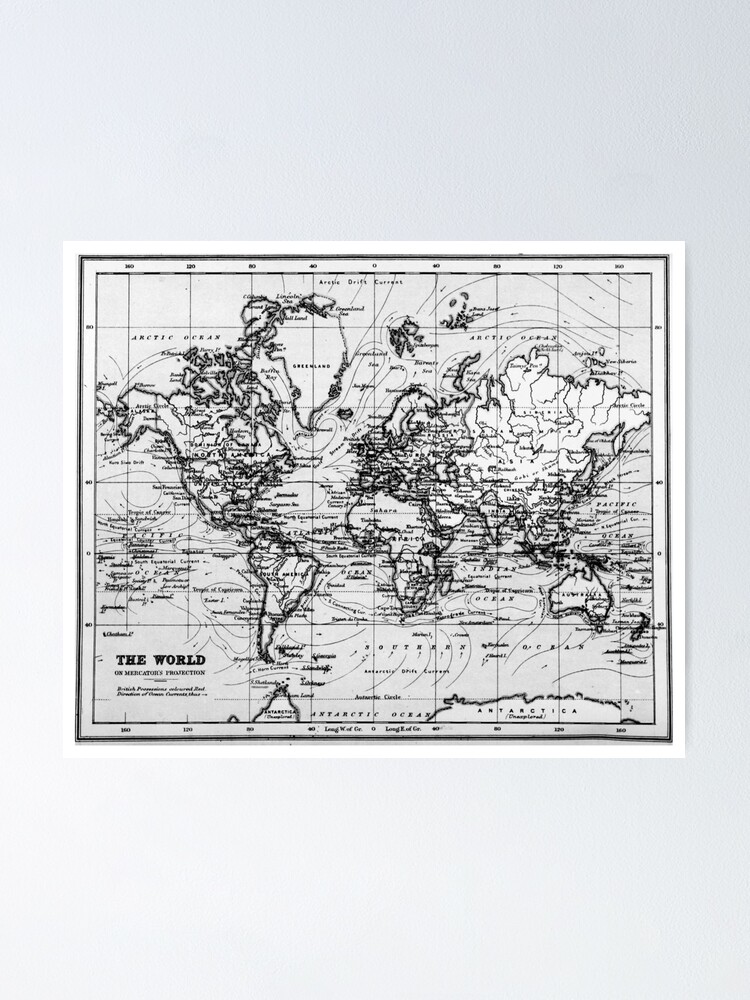 world map 1899 white black poster by bravuramedia redbubble
