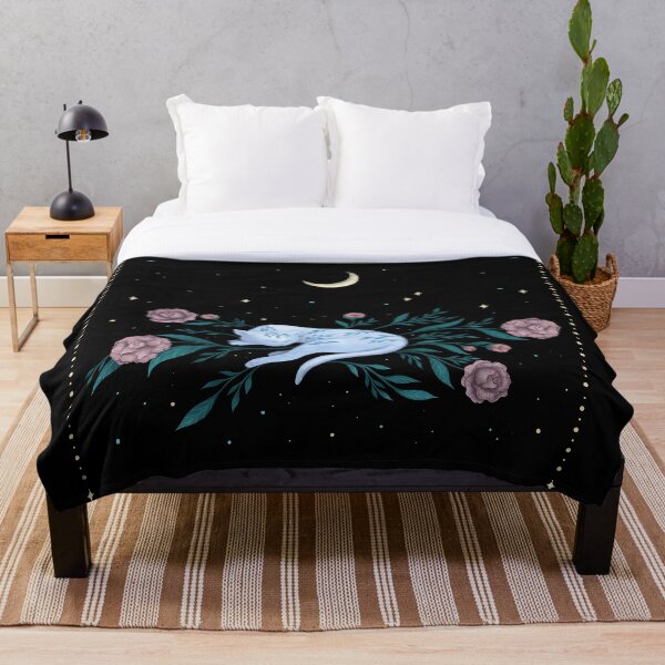 Cat Dreaming of Moon Throw Blanket
