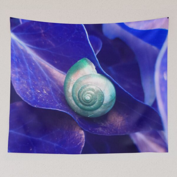 Item preview, Spiral Teal Green Snail Shell on a Blue Leaf designed and sold by hearthearts.