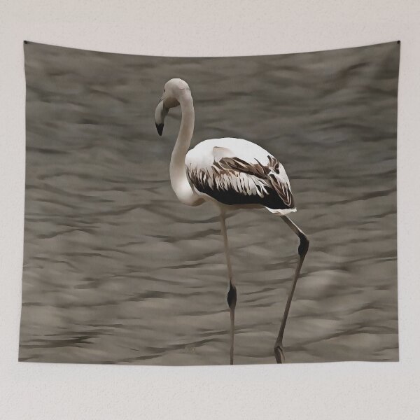 Item preview, Standing Alone Juvenile Flamingo Art In Grey designed and sold by taiche.