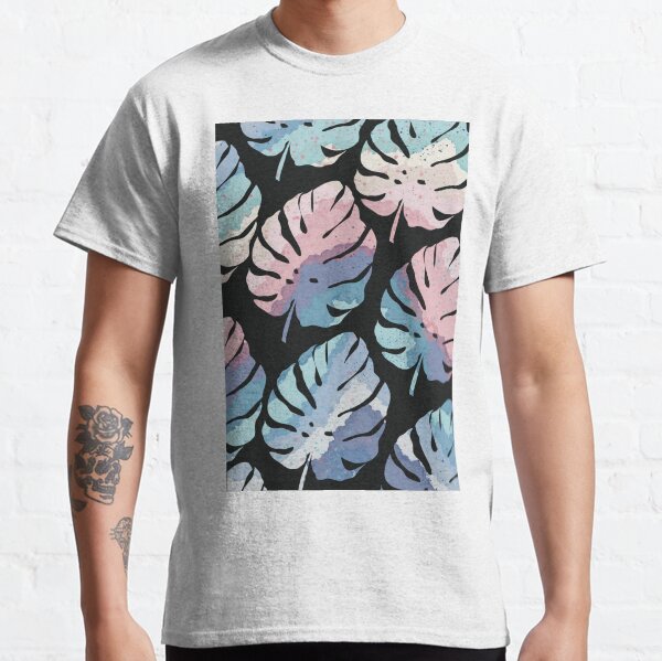Rainbow Monstera Leaf Pattern - Black Background Classic T-Shirt