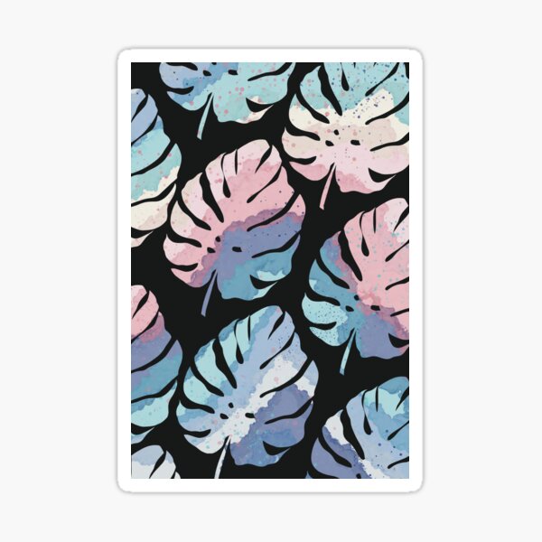 Rainbow Monstera Leaf Pattern - Black Background Sticker
