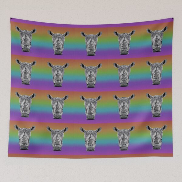 Item preview, White Rhino face on rainbow designed and sold by GeoCreate.